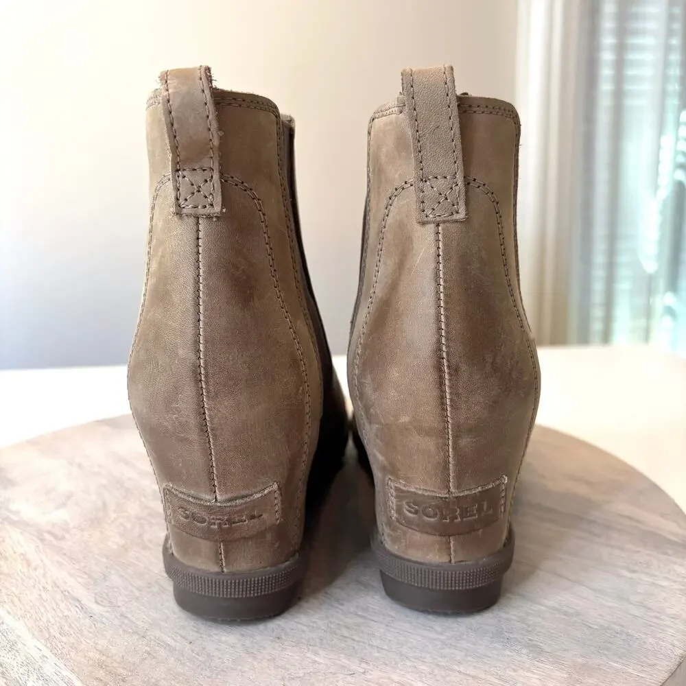 Sorel Emelie Chelsea Waterproof Leather Boots Women's US 9.5 Taupe Ankle Boot